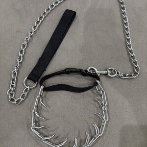 Metal Steel Dog Pinch Prong Adjustable Choke Chain Collar With Leash Training